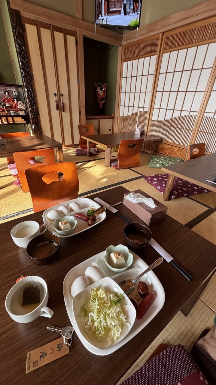Traditional ryokan breakfast on tatami